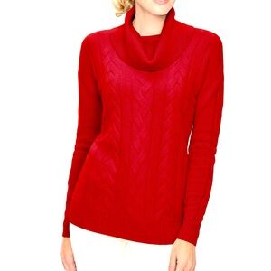 Talbots Cashmere Cable knit Turtleneck Sweater Red Womens XL Luxury Holiday